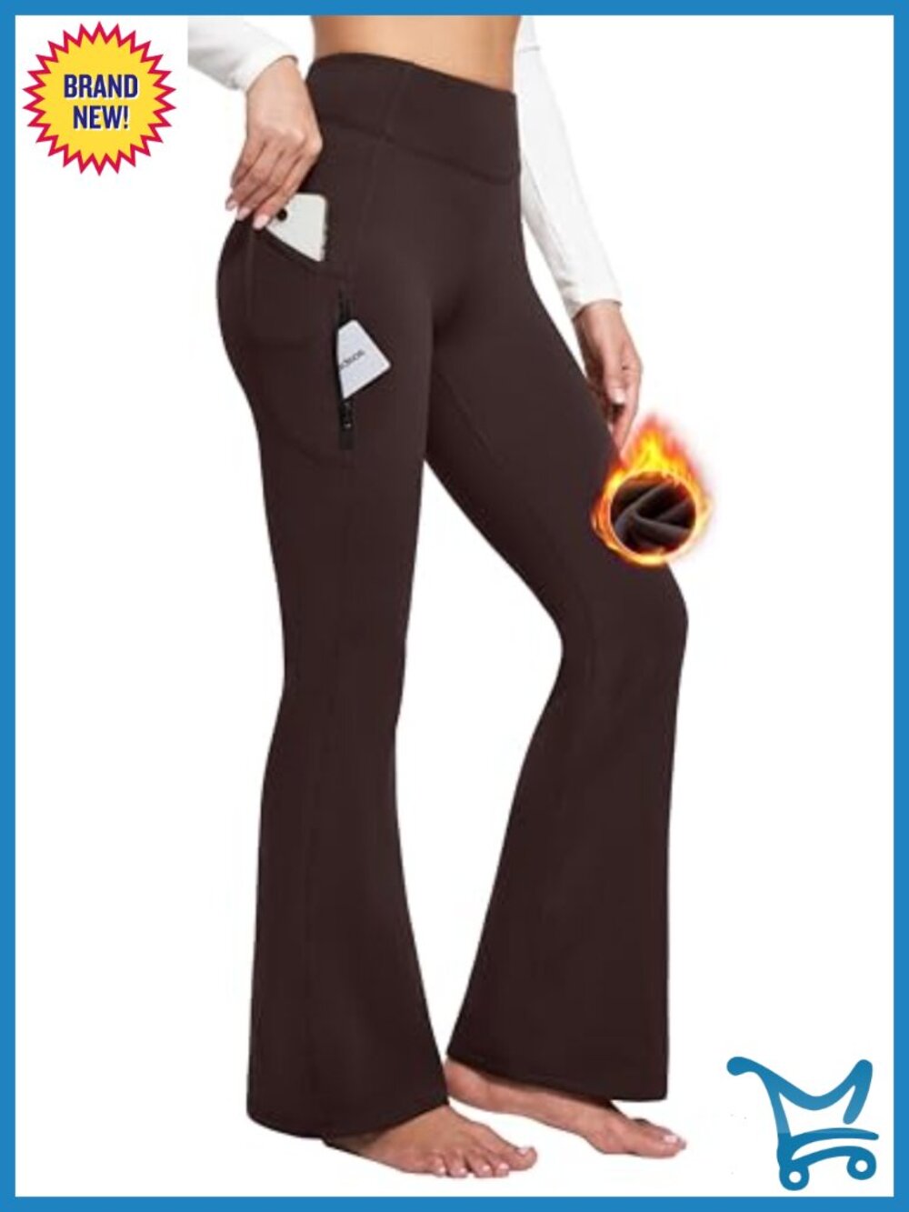 Fleece Lined Yoga Pants with Pockets Water Resistant Hiking Flare Leggings